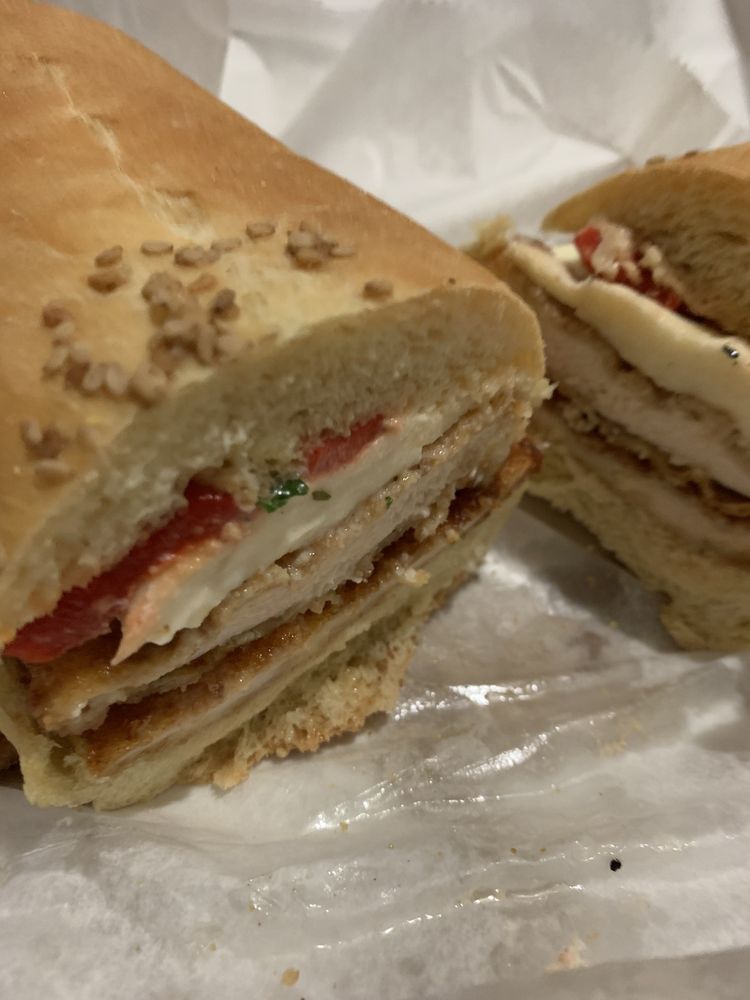 Angelina's Fine Italian Deli - Chicken cutlet with mozzarella and red peppers hero