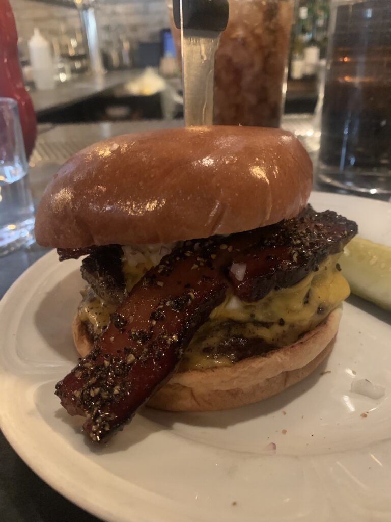 Side profile of the single cheeseburger.