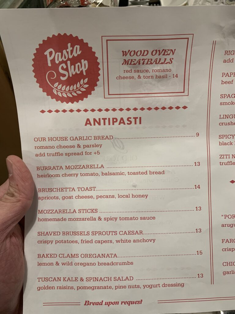 Pasta Shop - Menu 1 of 2