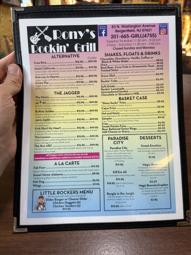 Rony's Rockin' Grill - Menu 2 of 2