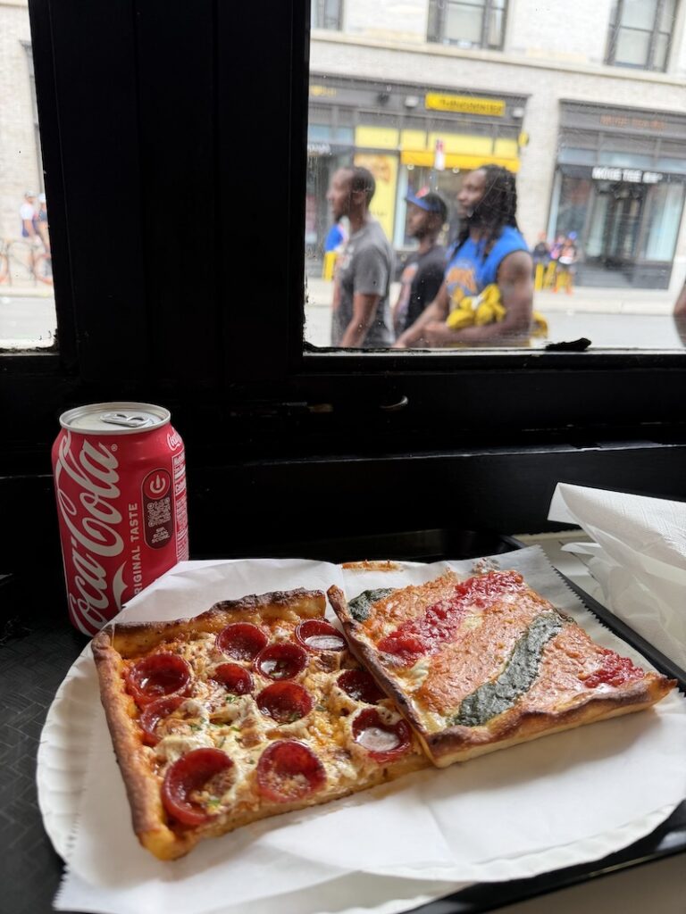 Grandma’s One Pizza - Three color and spicy honey pepperoni grandma slices