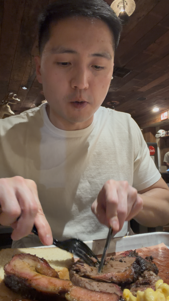 Pinkerton's Barbecue - David ready to eat
