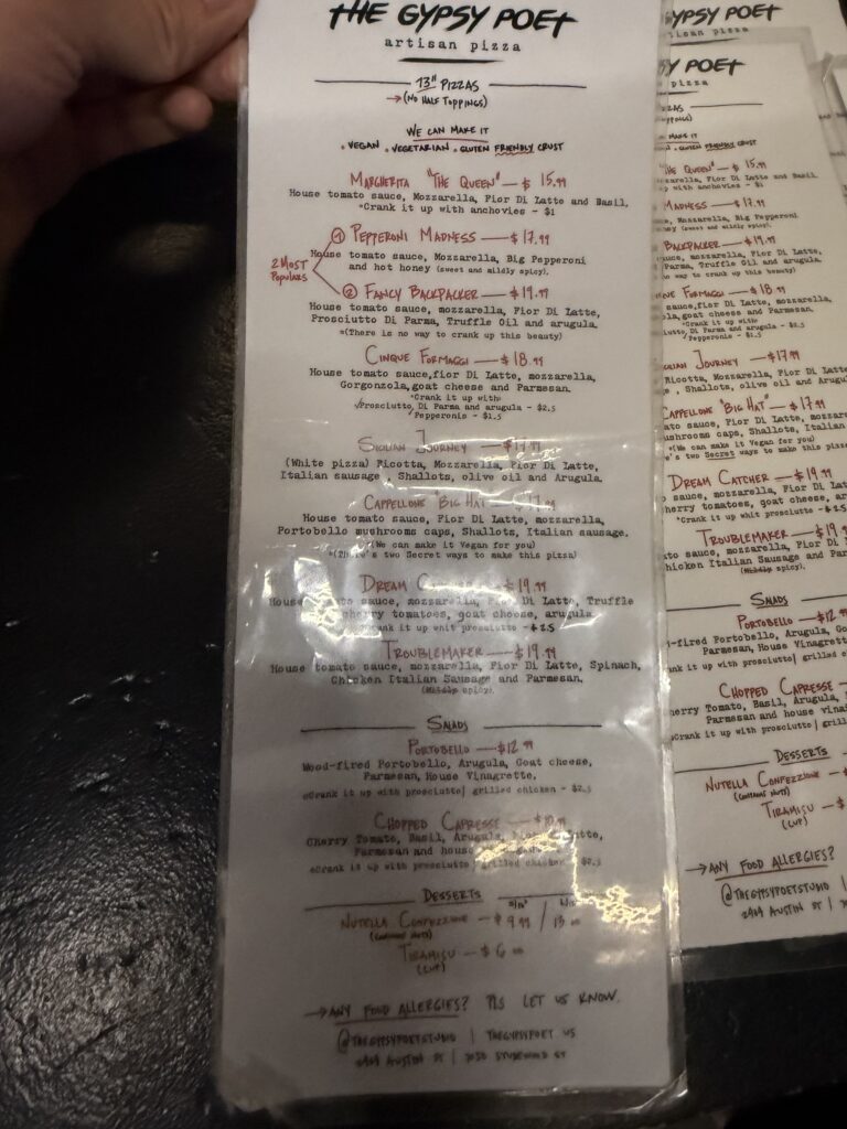 The Gypsy Poet - Menu