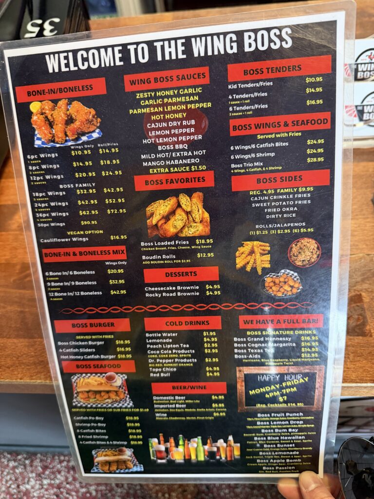 The Wing Boss - Menu