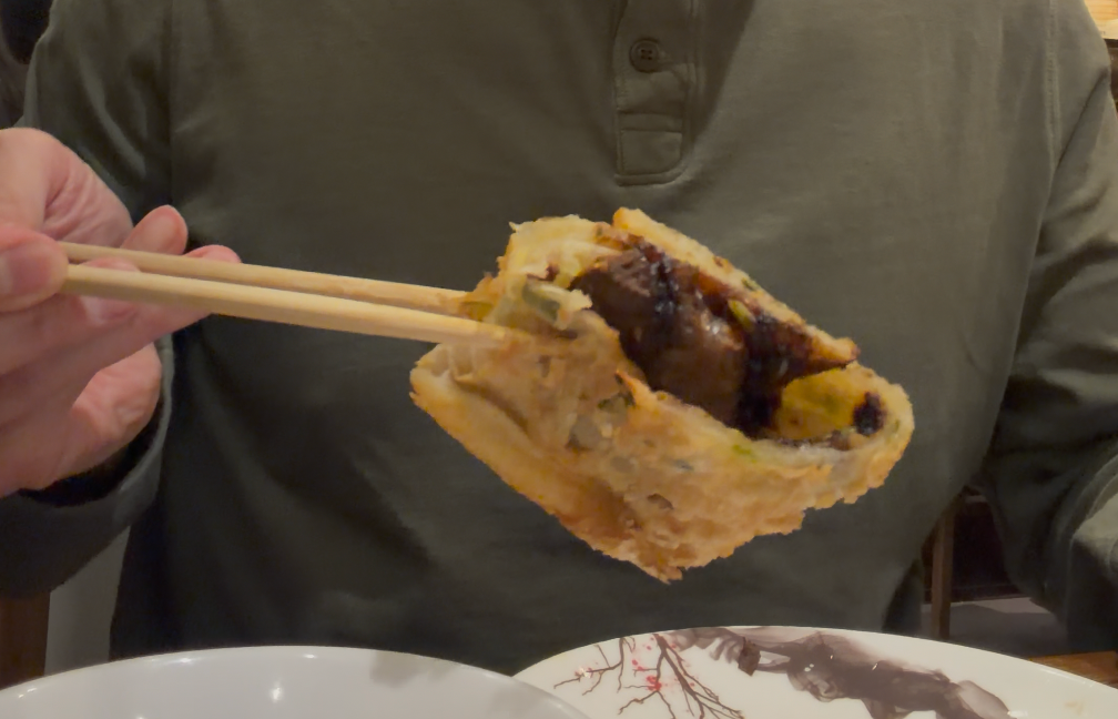 Nan Xiang Soup Dumplings - Scallion pank cake with beef slices