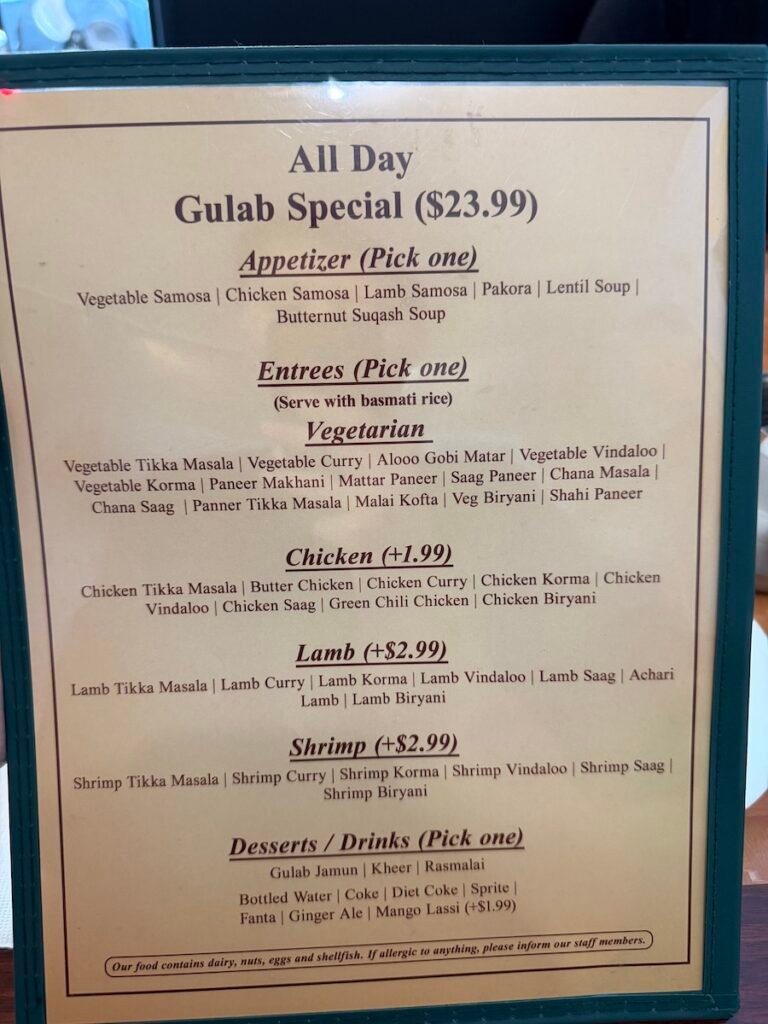 Gulab Indian Restaurant - All Day Gulab SpecialMenu